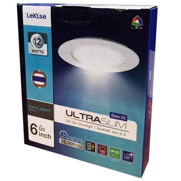 LEKISE โคมดาวน์ไลท์ LED แบบฝังฝ้าหน้ากลม 6นิ้ว 12W รุ่น  ULTRA SLIM Gen III แสงขาว