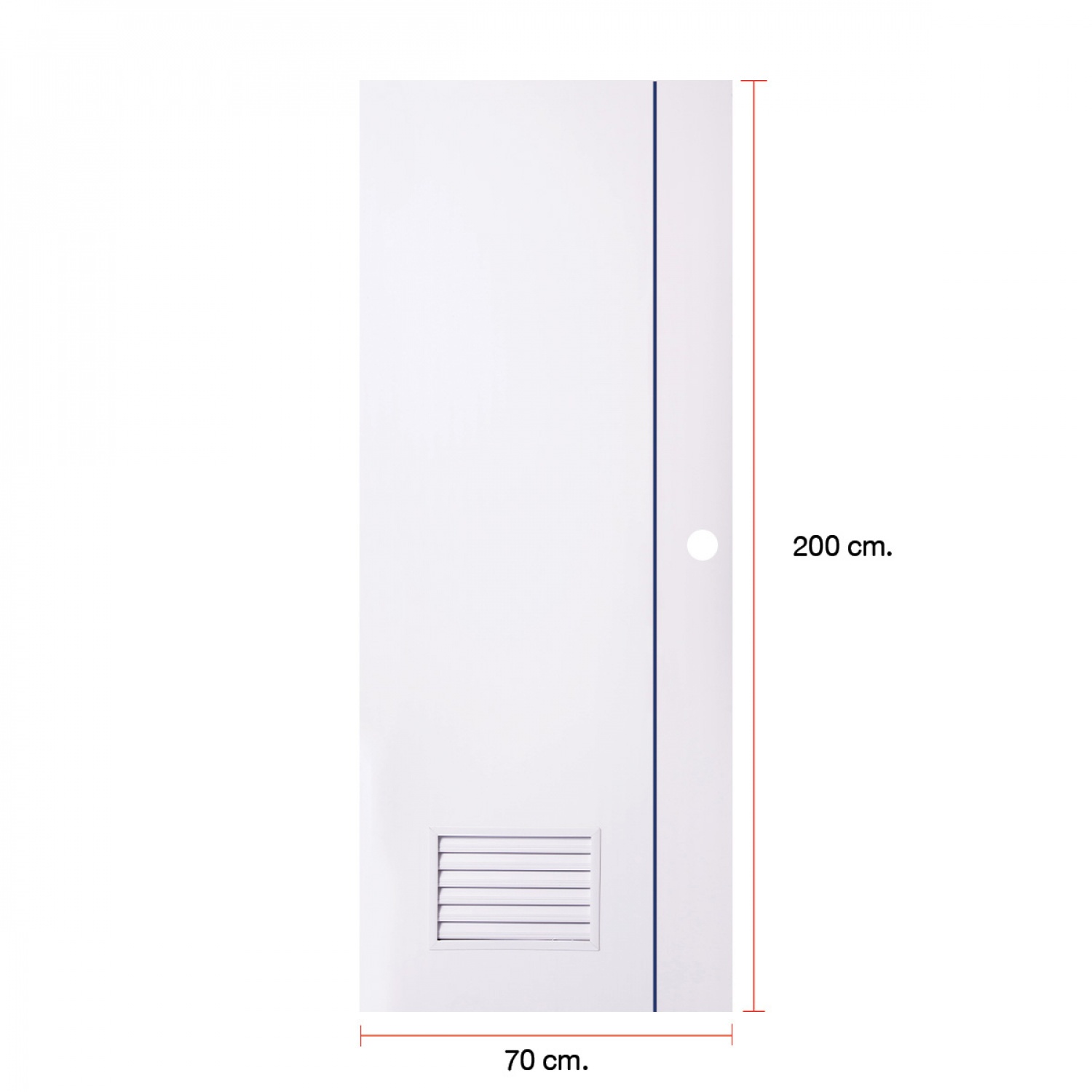 WELLINGTAN ประตู UPVC Profile รุ่น  WT2 (สำหรับใช้ห้องน้ำภายใน) เกล็ดล่าง เซาะร่องเส้นสีน้ำเงิน ขนาด 70x200 ซม. สีขาว (เจาะลูกบิด)
