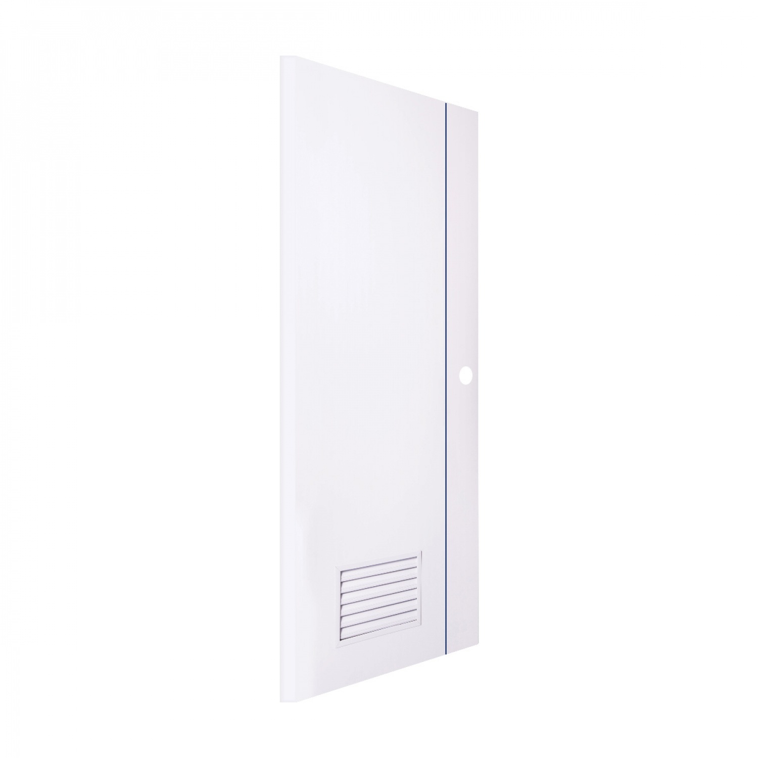 WELLINGTAN ประตู UPVC Profile รุ่น  WT2 (สำหรับใช้ห้องน้ำภายใน) เกล็ดล่าง เซาะร่องเส้นสีน้ำเงิน ขนาด 70x200 ซม. สีขาว (เจาะลูกบิด)
