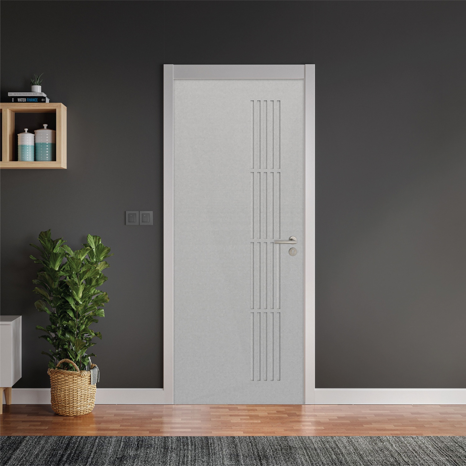 WELLINGTAN ประตูภายนอก UPVC ผิว Revo รุ่น WJR001 Vacuum ขนาด 80x200 ซม. สีเทา (เจาะลูกบิด)