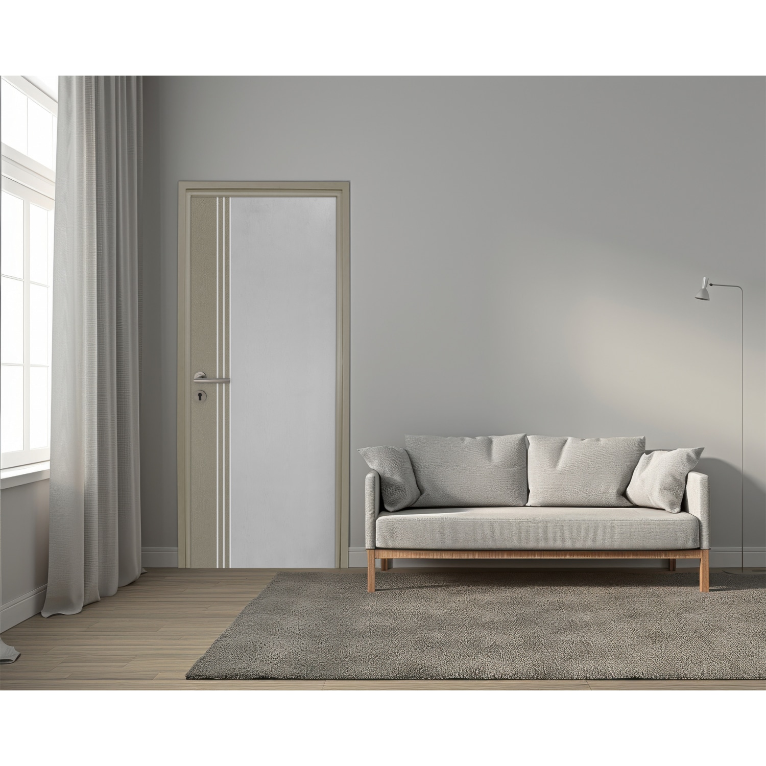 WELLINGTAN ประตู uPVC เซาะร่องผิว Revo (สำหรับใช้ภายนอกเเละภายใน) WMN028  80x200 สีทูโทน ขาว/เบจ  เจาะ 