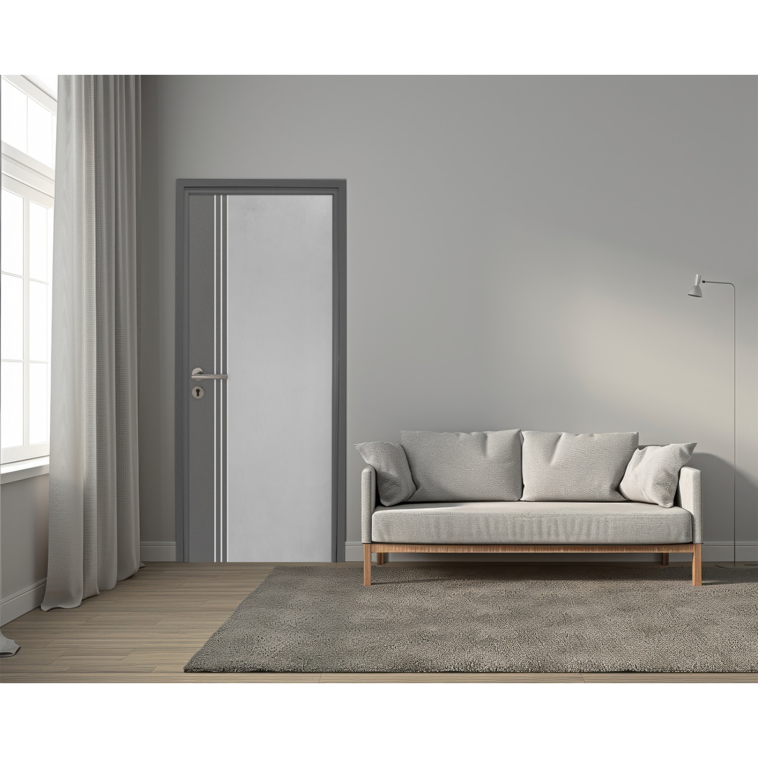 WELLINGTAN ประตูภายนอก UPVC ผิว Revo รุ่น WMN028 ขนาด 80x200 ซม. สีทูโทน ขาว/เทา (เจาะรูลูกบิด)