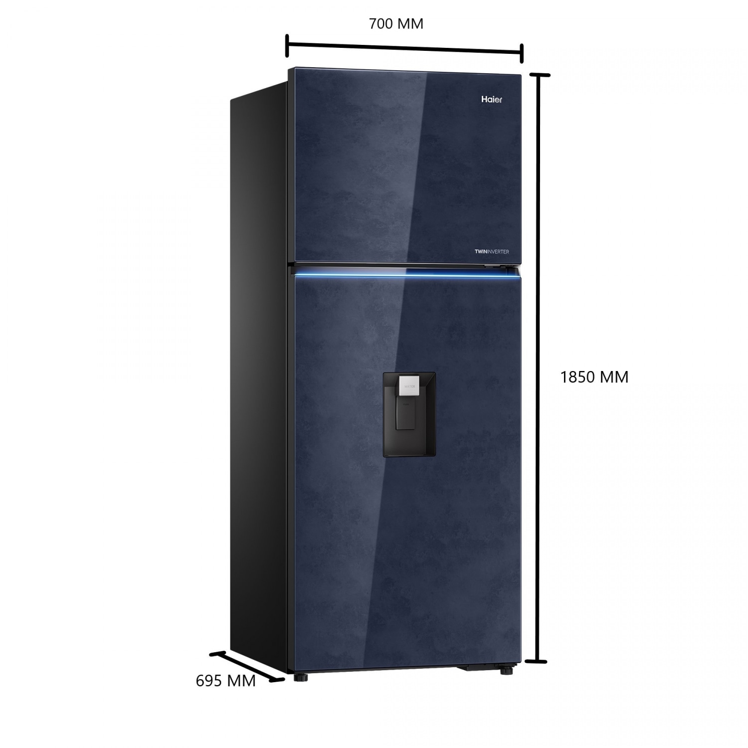 HAIER ตู้เย็น 2 ประตู ขนาด 16.7 คิว รุ่น HRF-490IWMGU1 สีน้ำเงินกระจก