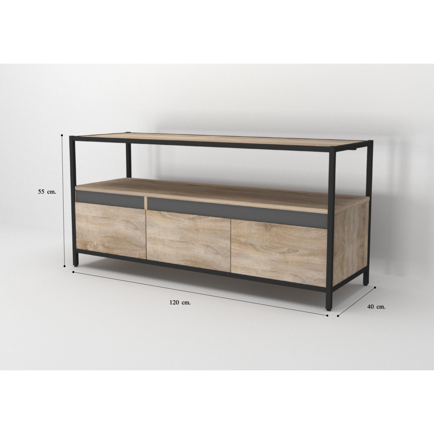 DELICATO ชั้นวางทีวี 3ลิ้นชักขาเหล็ก รุ่น BEECH ขนาด120X40x55 ซม.สีน้ำตาลอ่อน