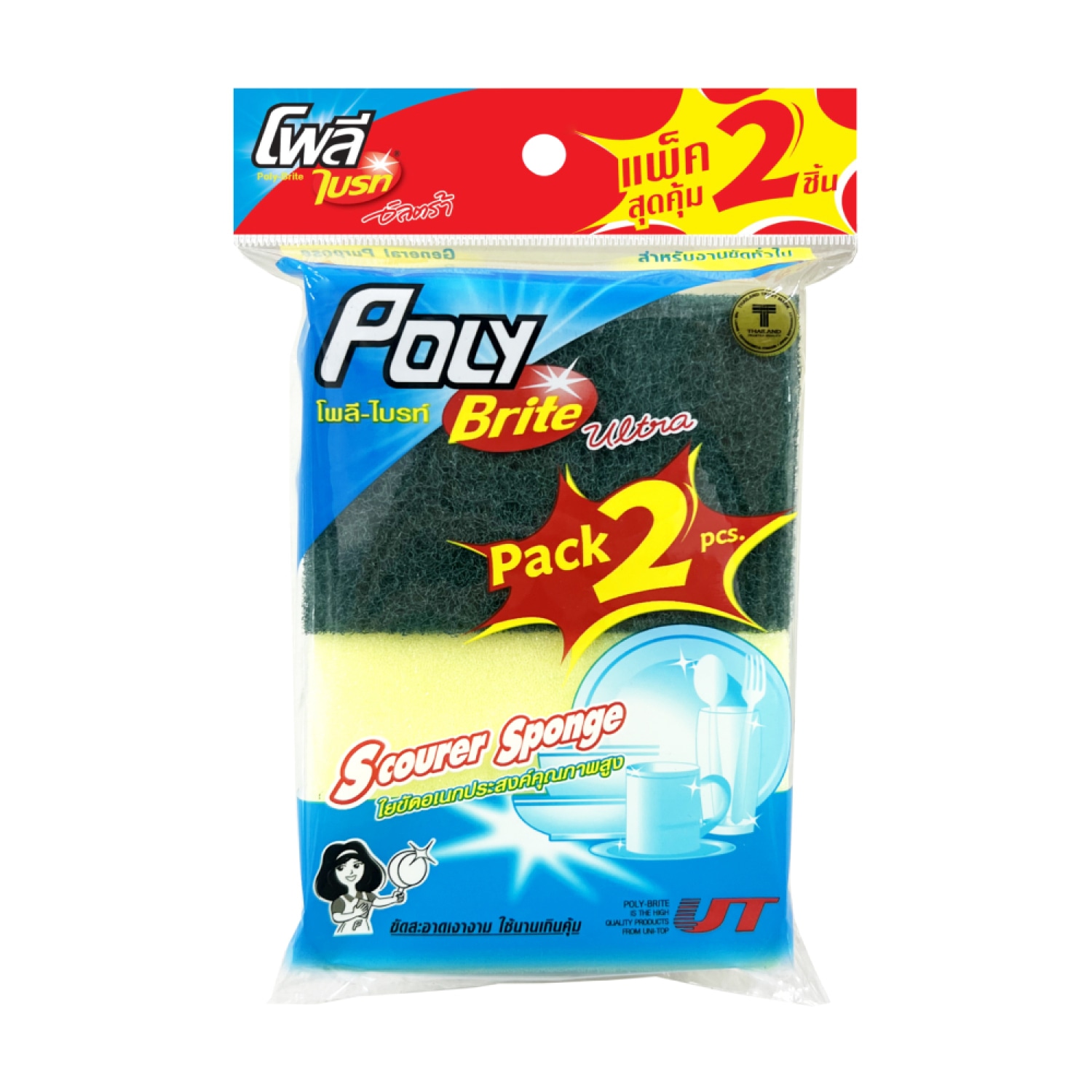 Poly-Brite ใยขัดอัลตร้าอเนกประสงค์ ขนาด 13.5x3.2x20cm. (แพ็ค2ชิ้น) สีเขียว 