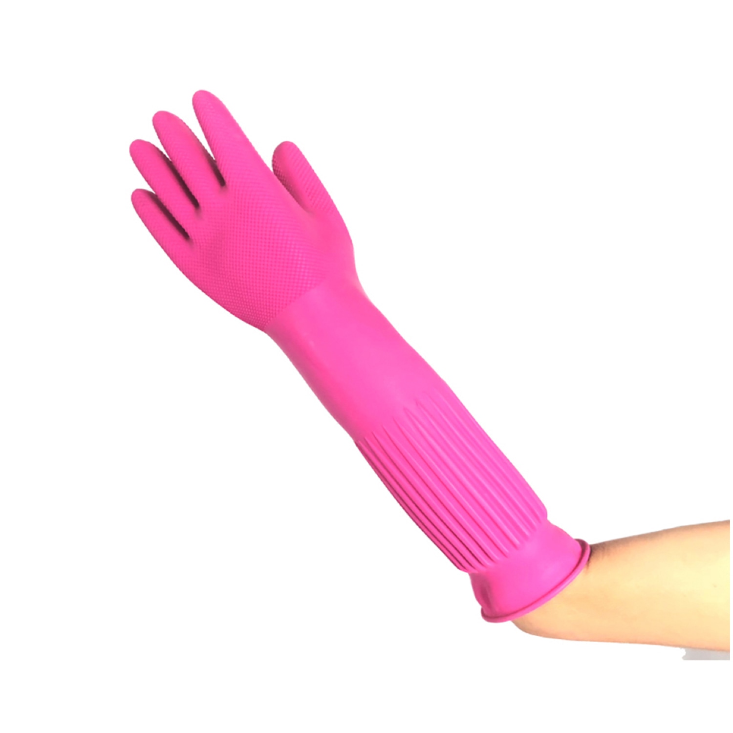 Poly-Brite ถุงมือยางธรรมชาติแบบยาว รัดข้อ รุ่น EXTRA LONG (Size L) สีชมพู