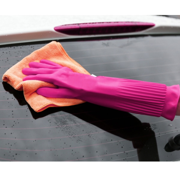 Poly-Brite ถุงมือยางธรรมชาติแบบยาว รัดข้อ รุ่น EXTRA LONG (Size L) สีชมพู