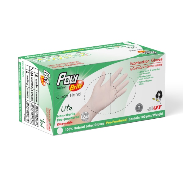 Poly-Brite ถุงมือยางอนามัย Size M รุ่น Extra Thin Lite 944DM (100ชิ้น/กล่อง)
