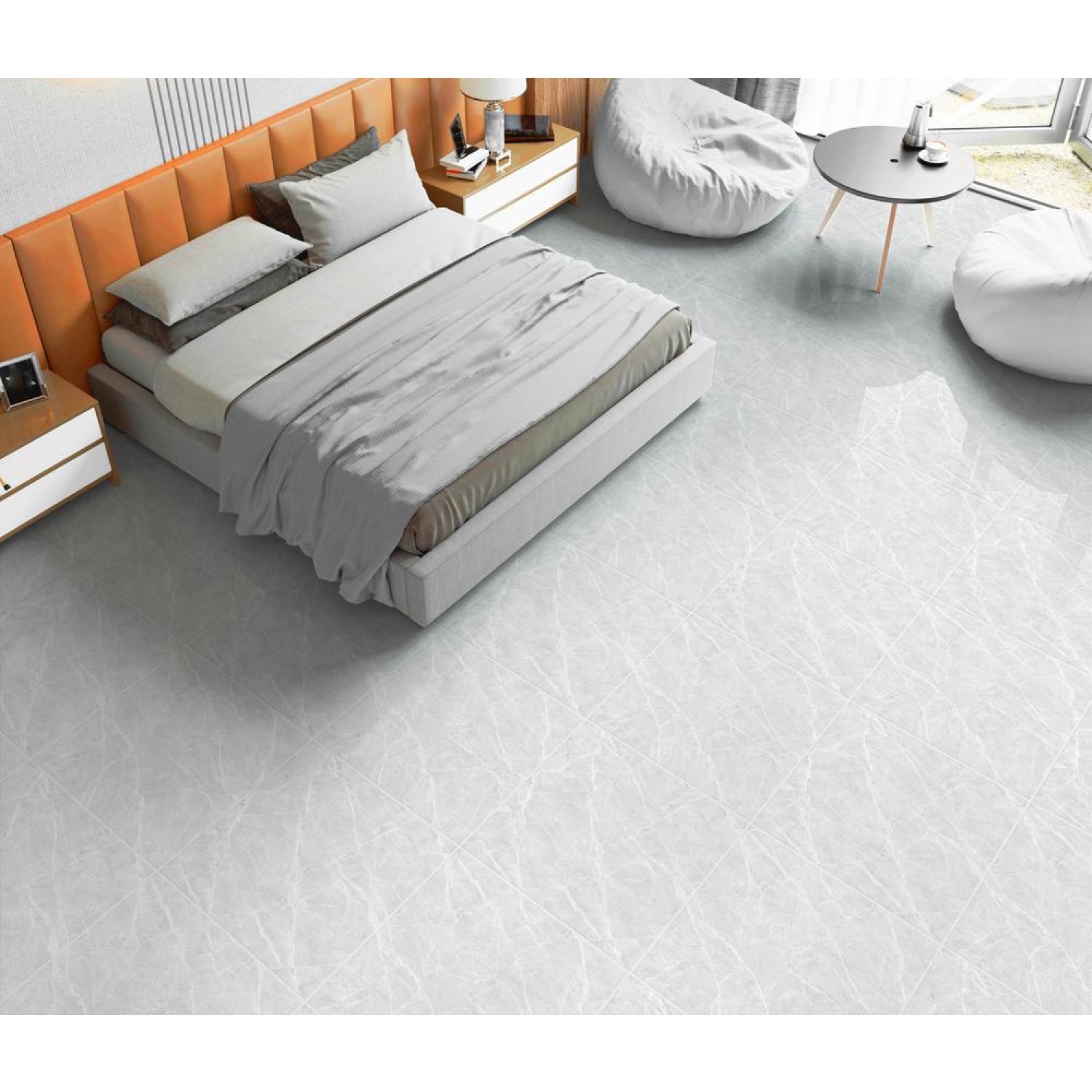 Marbella กระเบื้องเซรามิคปูพื้น 60x60 ซม. รุ่น เนลสัน เทาอ่อน หน้าเงา Random R/T (4P)