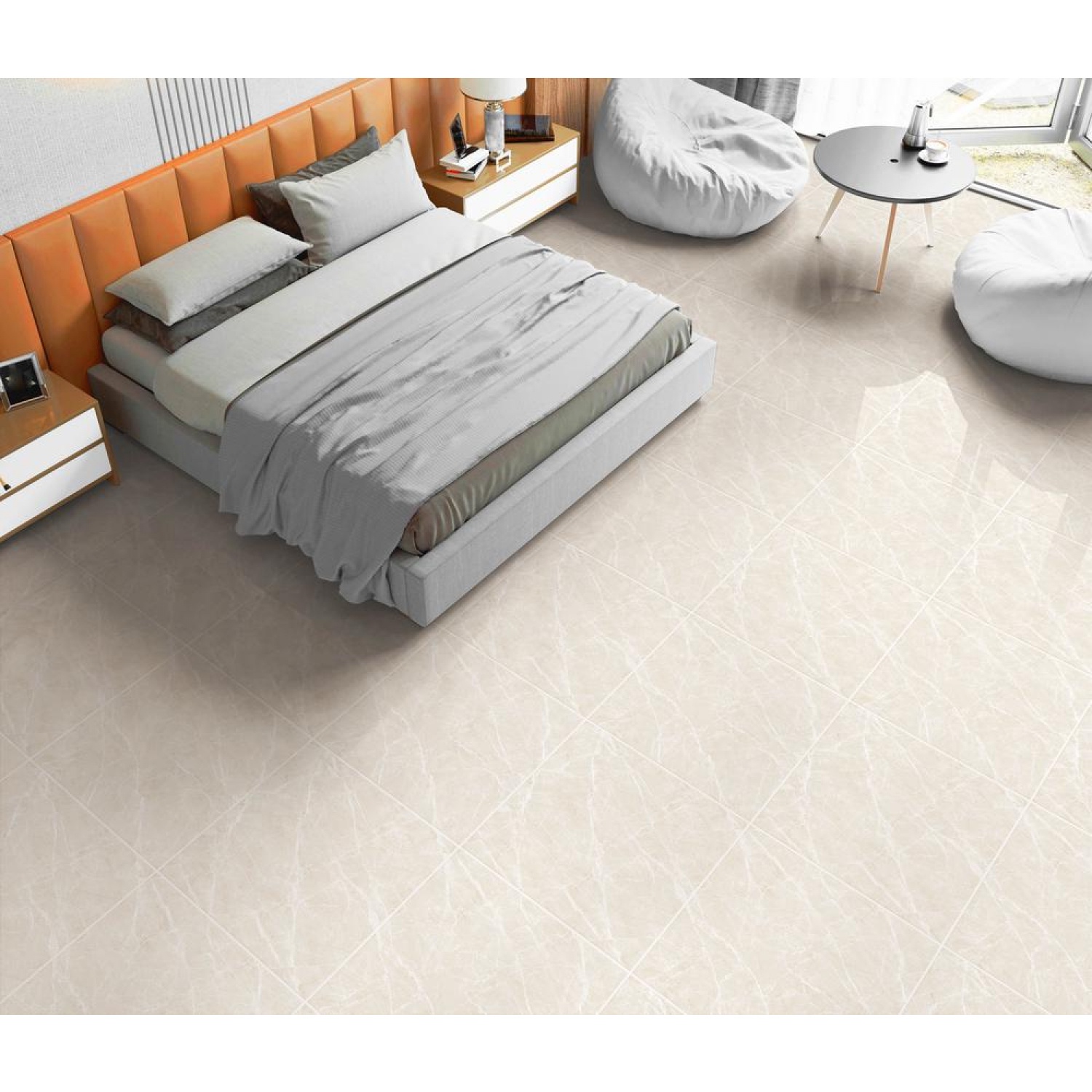 Marbella กระเบื้องเซรามิคปูพื้น 60x60 ซม. รุ่น เนลสัน เบจ หน้าเงา Random R/T (4P)