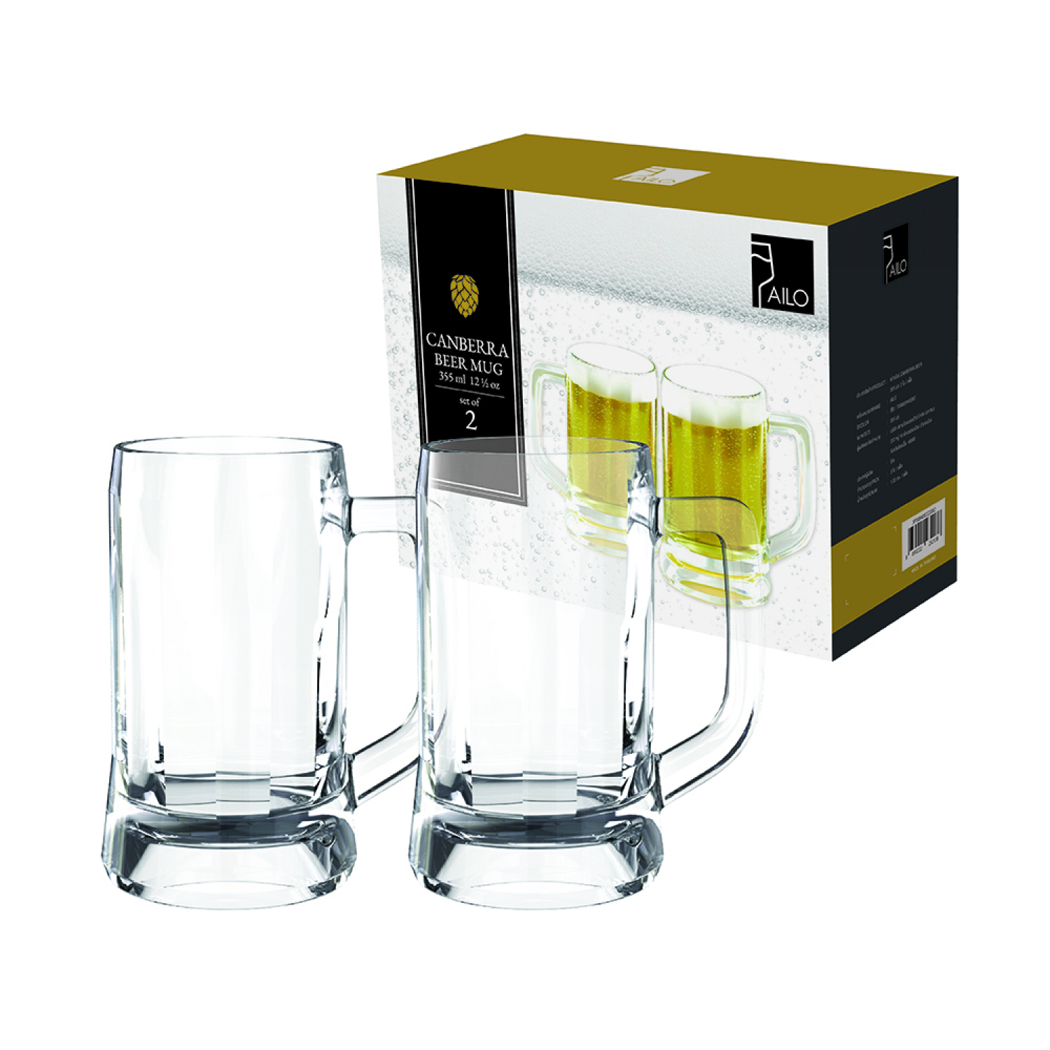 AILO แก้วเบียร์ Canberra Beer 355 มล. 2ใบ/แพ็ค