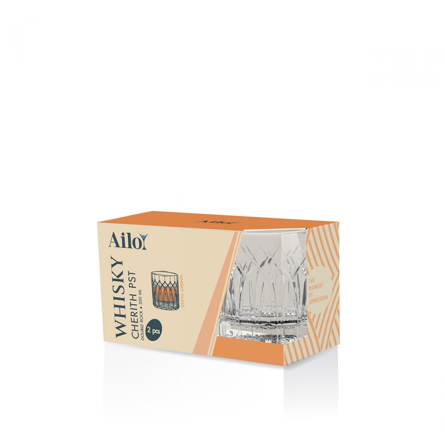 AILO แก้ววิสกี้ Cherith PST Double Rock 350 มล. 2ใบ/แพ็ค