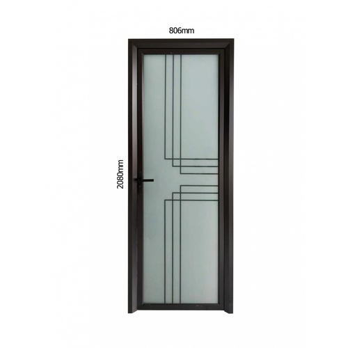 WELLINGTAN ชุดประตูอะลูมิเนียม ลายสีดำตัดกลาง 6เส้น (เปิดซ้าย) ALD-BK002L 80.6x208cm. สีดำ