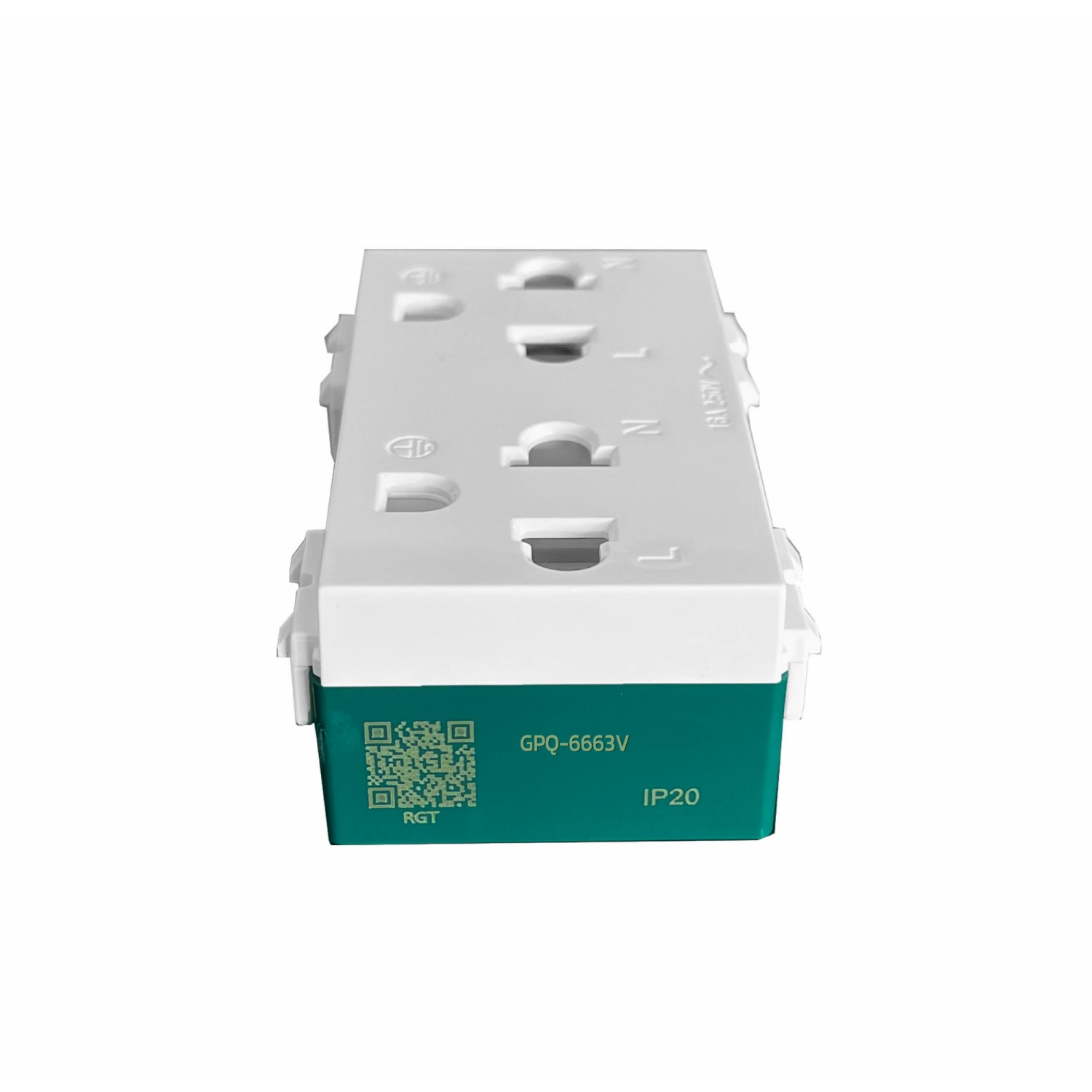 G-power เต้ารับกราวด์คู่ ขากลมแบน แนวตั้ง 16A พร้อมม่านนิรภัย สีขาว 