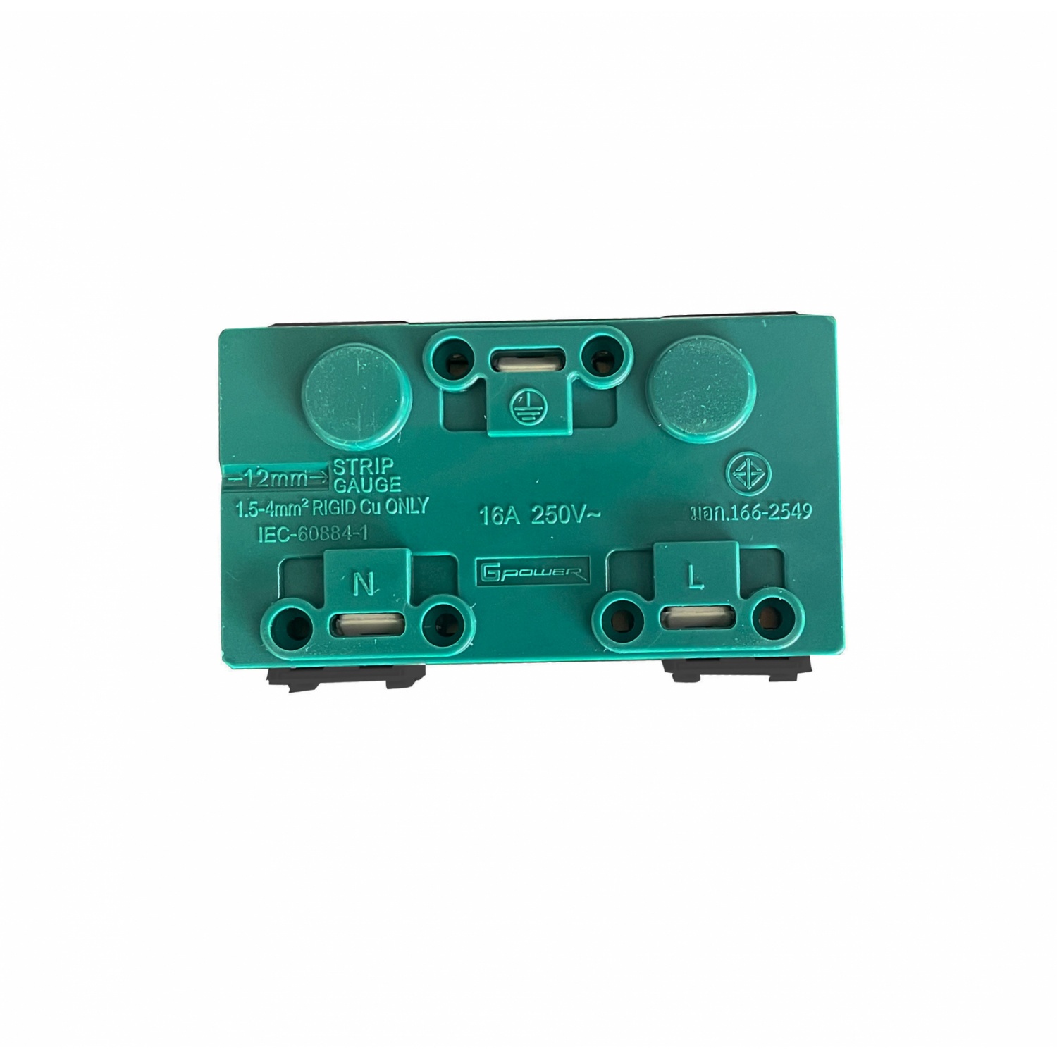 G-power เต้ารับกราวด์คู่ ขากลมแบน แนวตั้ง 16A พร้อมม่านนิรภัย 3 ช่อง สีดำ 