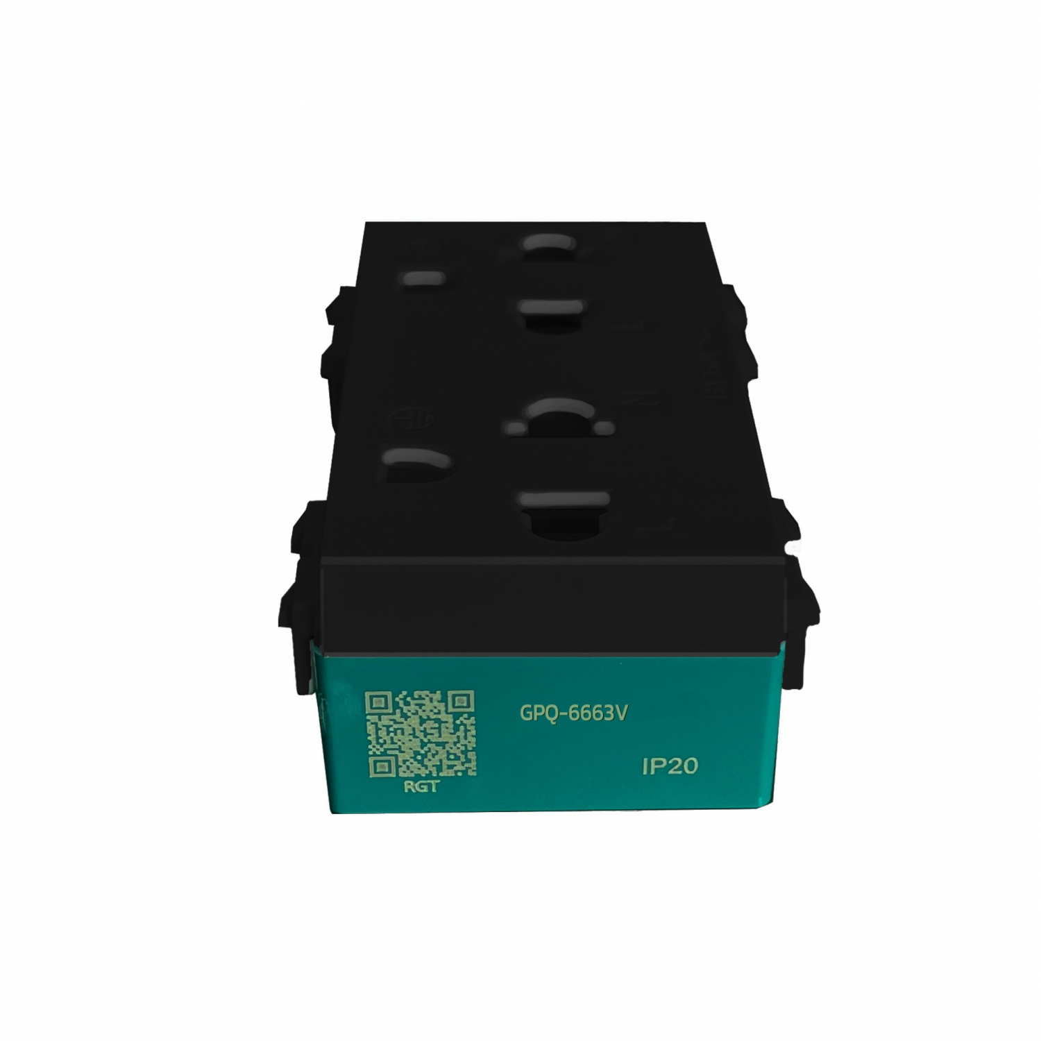 G-power เต้ารับกราวด์คู่ ขากลมแบน แนวตั้ง 16A พร้อมม่านนิรภัย 3 ช่อง สีดำ 