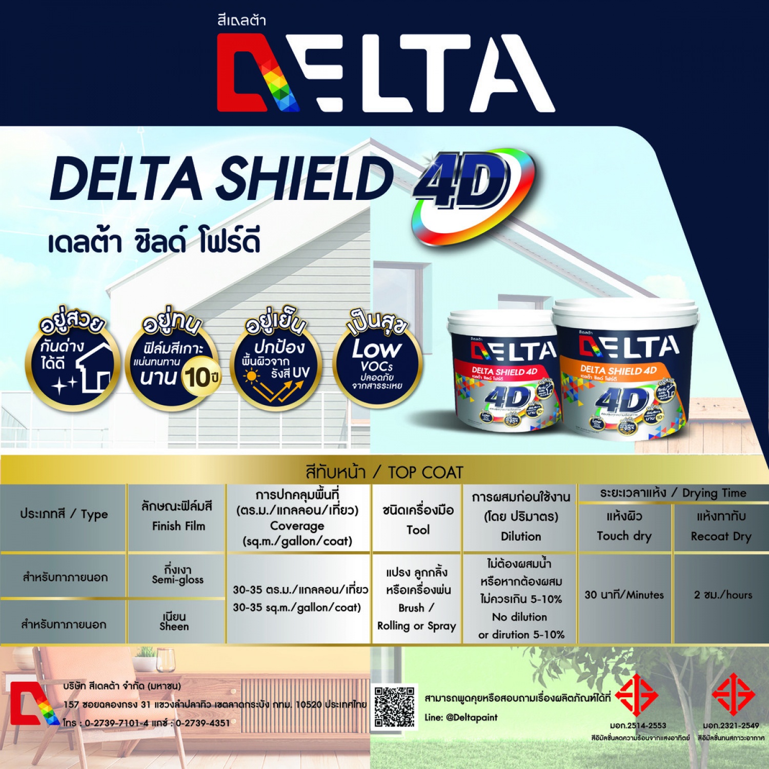 Delta สีน้ำภายนอกชนิดเนียนเดลต้าชิลด์ 4D เบส D 2.5 กล.