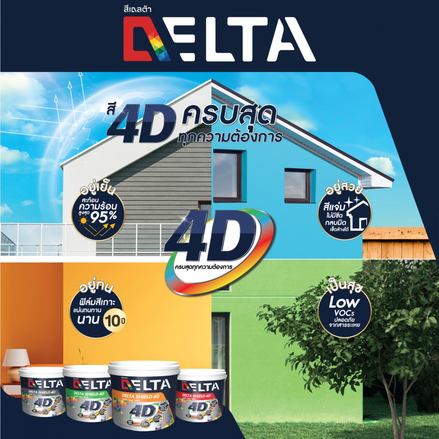 Delta สีน้ำภายนอกชนิดเนียนเดลต้าชิลด์ 4D เบส D 2.5 กล.