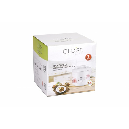 CLOSE หม้อหุงข้าวไฟฟ้า ความจุ 1.8 ลิตร OT-RF09  (ลายดอกไม้สีชมพู) สีขาว