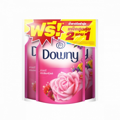 DOWNY น้ำยาปรับผ้านุ่ม กลิ่นสวนดอกไม้ผลิ แบบเติม ขนาด 490  มล. สีชมพู (แพ็ค 2 แถม 1)