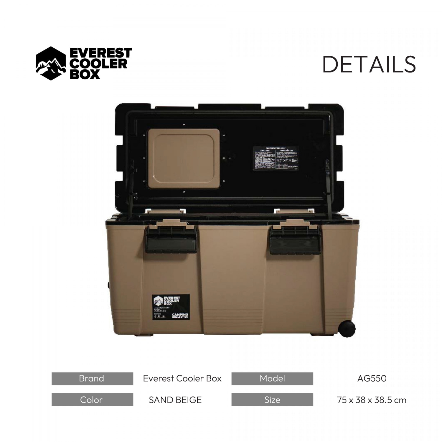 EVEREST COOLER BOX ถังแช่อเนกประสงค์ 55 ลิตร มีล้อลาก สีSAND BEIGE