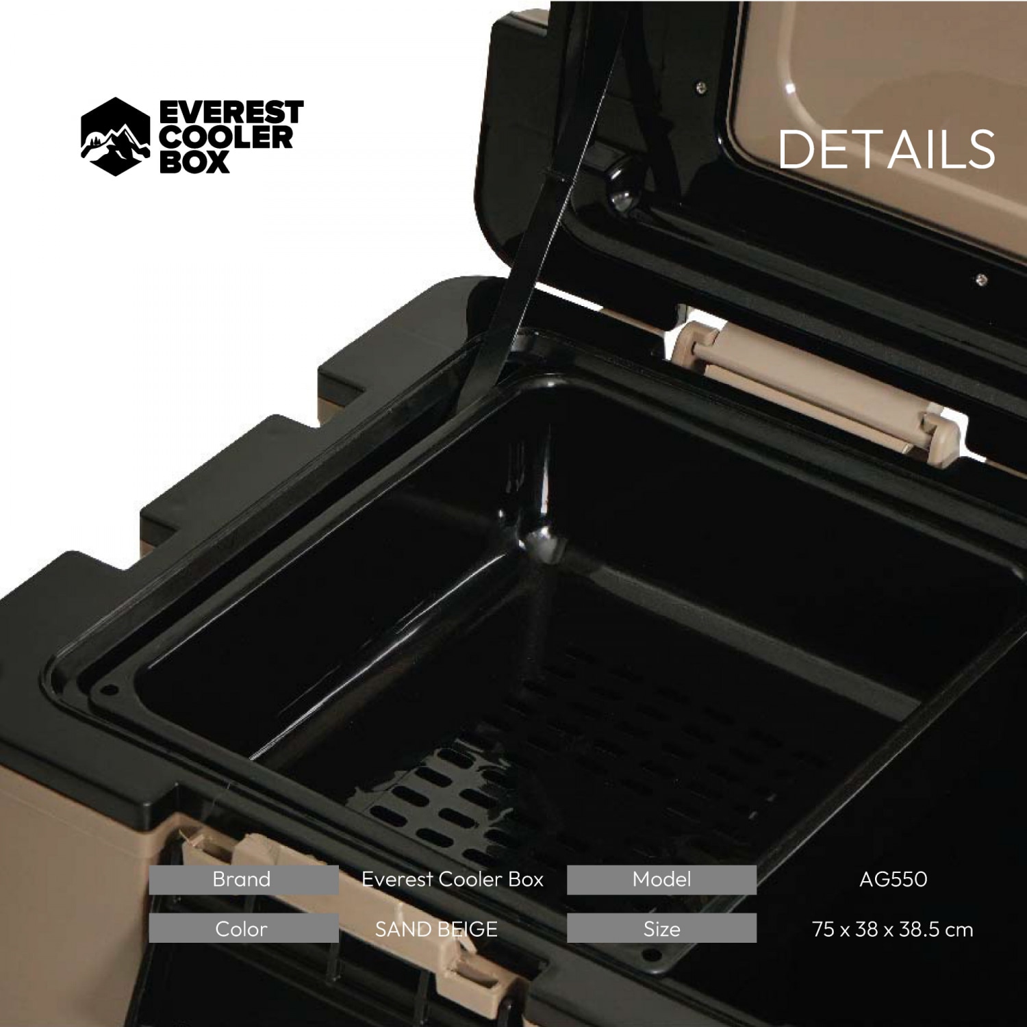 EVEREST COOLER BOX ถังแช่อเนกประสงค์ 55 ลิตร มีล้อลาก สีSAND BEIGE