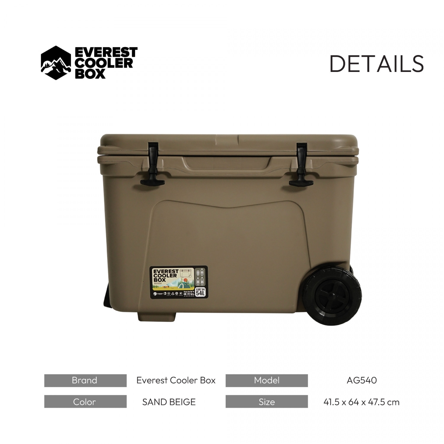 EVEREST COOLER BOX กระติกน้ำแข็งมีล้อลาก AG540 ขนาด 54 ลิตร สี SAND BEIGE