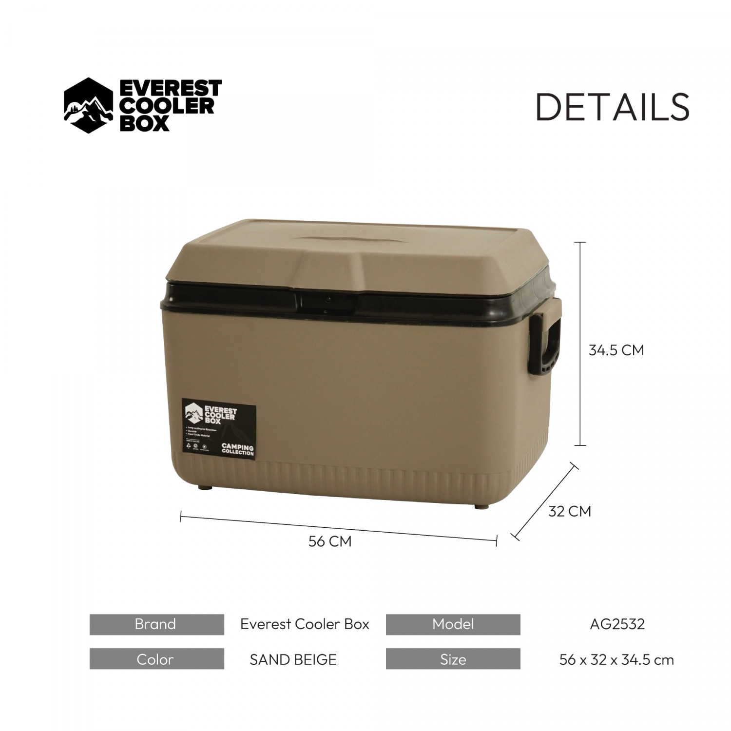 EVEREST COOLER BOX ถังแช่อเนกประสงค์ 32 ลิตร สี SAND BEIGE