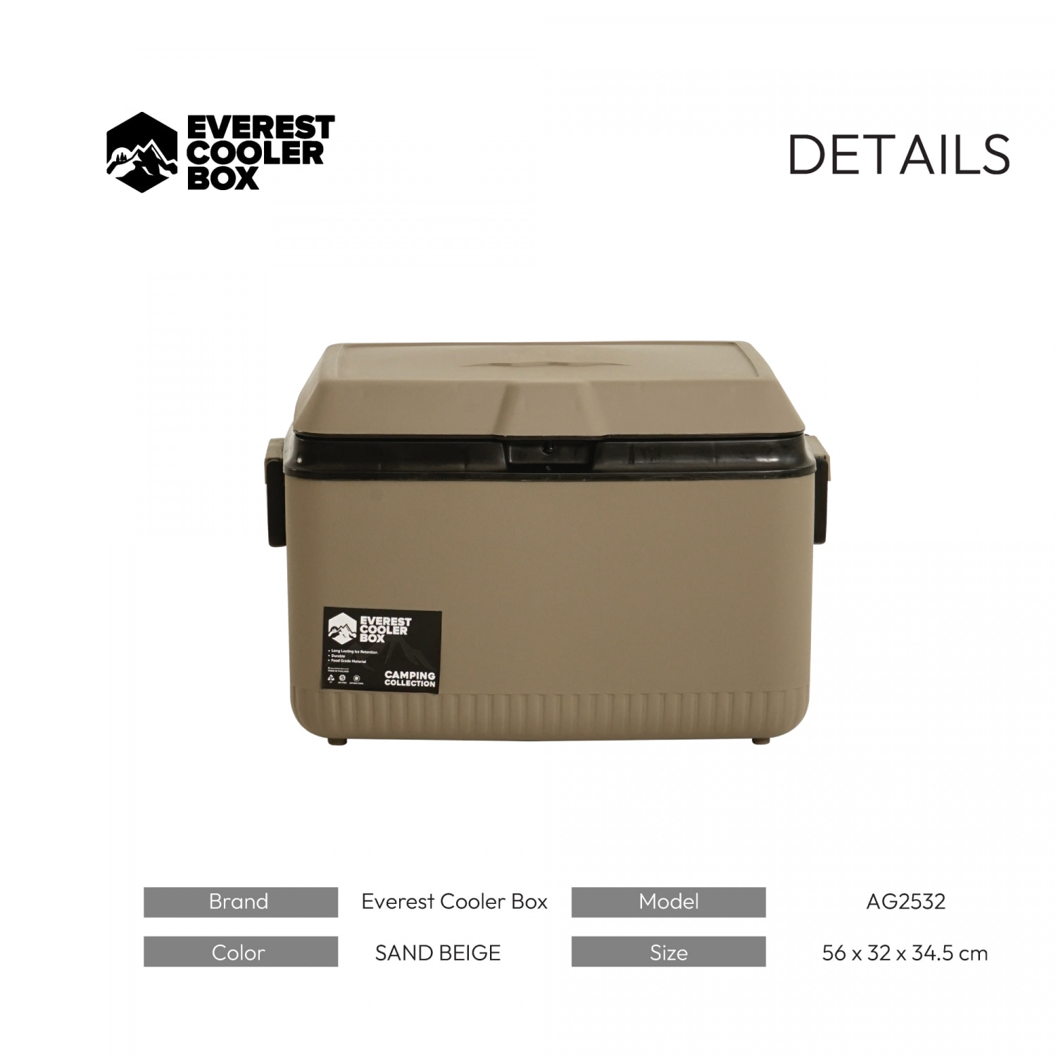EVEREST COOLER BOX ถังแช่อเนกประสงค์ 32 ลิตร สี SAND BEIGE