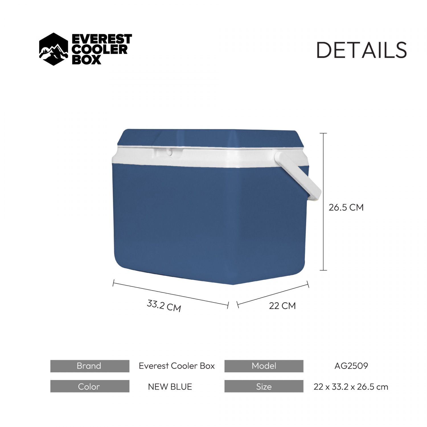 EVEREST COOLER BOX กระติกน้ำแข็ง 9 ลิตร สี NEW BLUE 