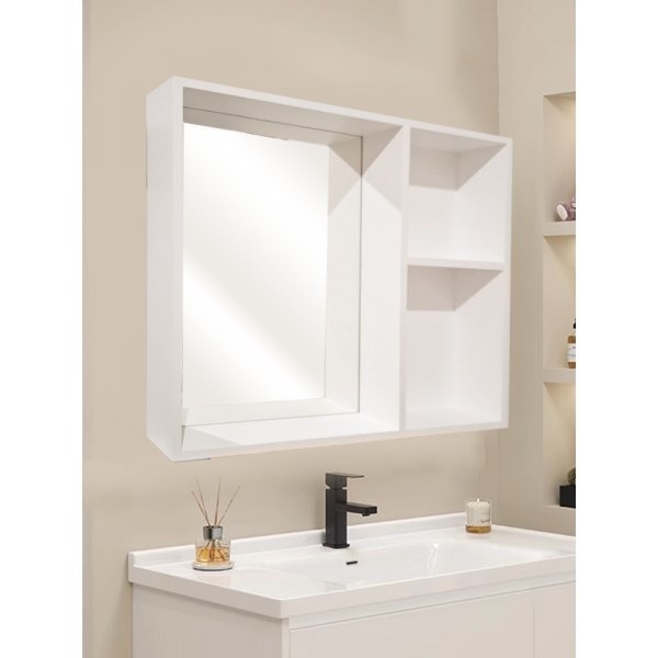 Nice กรอบกระจกเงาพร้อมชั้นวาง สีขาว