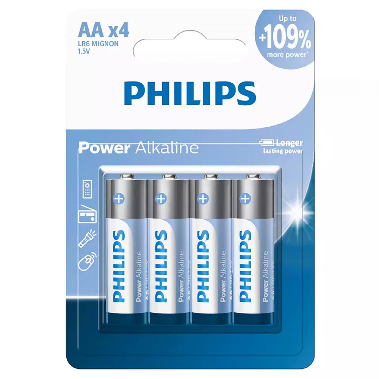 PHILIPS ถ่านไฟฉายอัลคาไลน์  Power Alkaline AA 4 ก้อน  สีเงิน