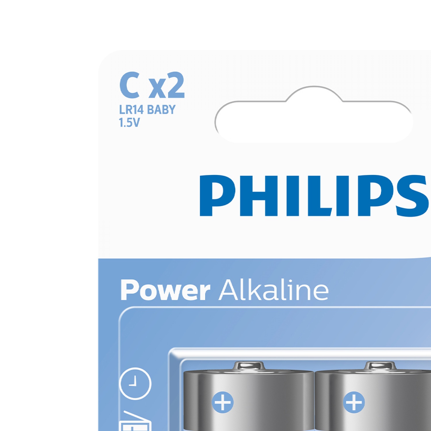PHILIPS ถ่านไฟฉายอัลคาไลน์  Power Alkaline C 2 ก้อน 1.5V สีเงิน