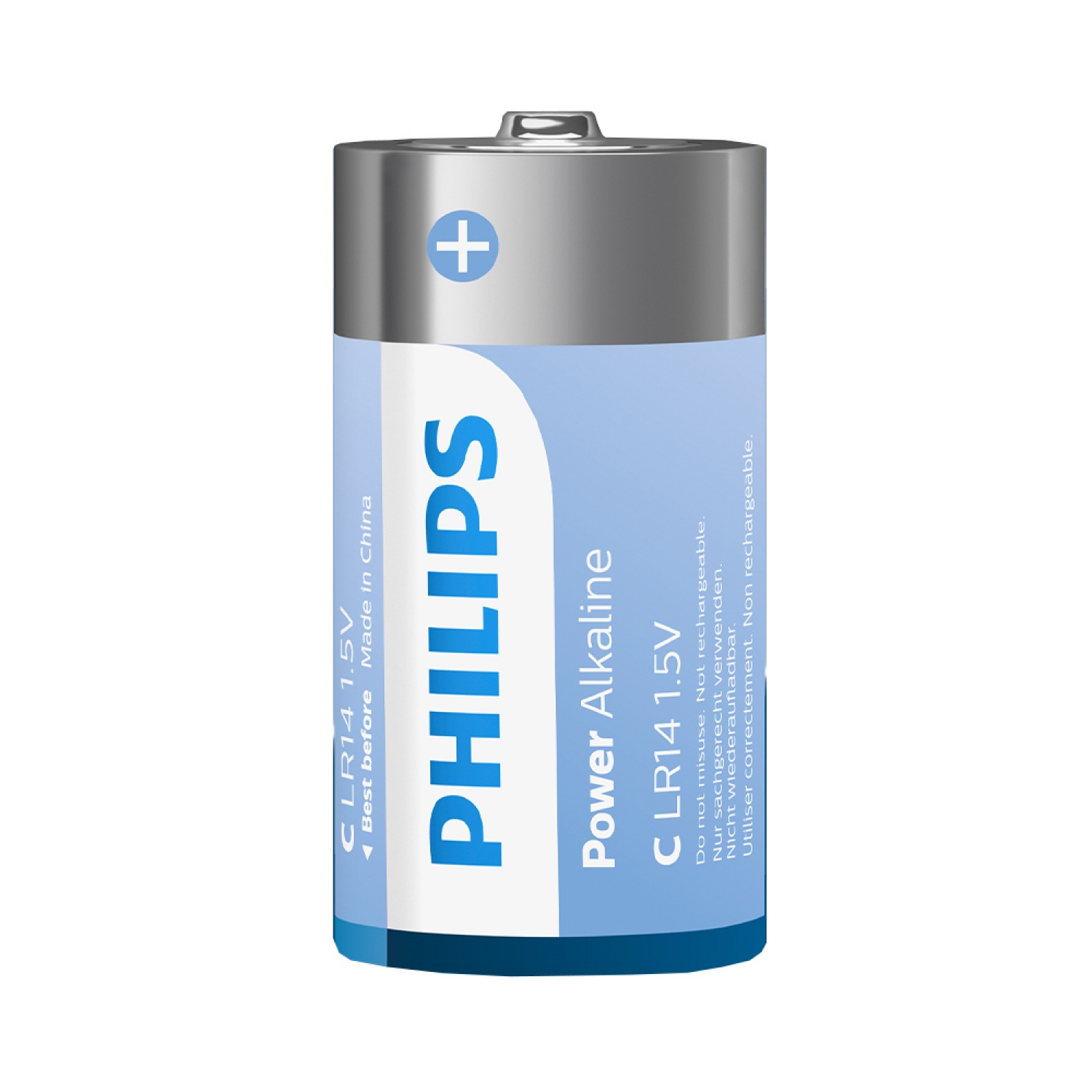PHILIPS ถ่านไฟฉายอัลคาไลน์  Power Alkaline C 2 ก้อน 1.5V สีเงิน