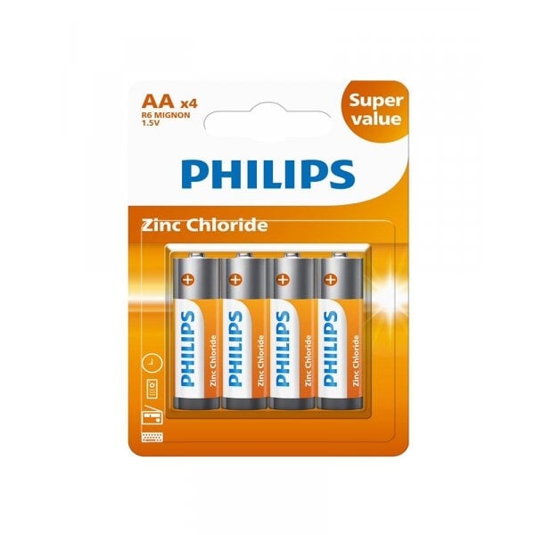 PHILIPS ถ่านไฟฉาย Zinc Chloride AA (R6G4B/97) 4 ก้อน 1.5V สีส้ม