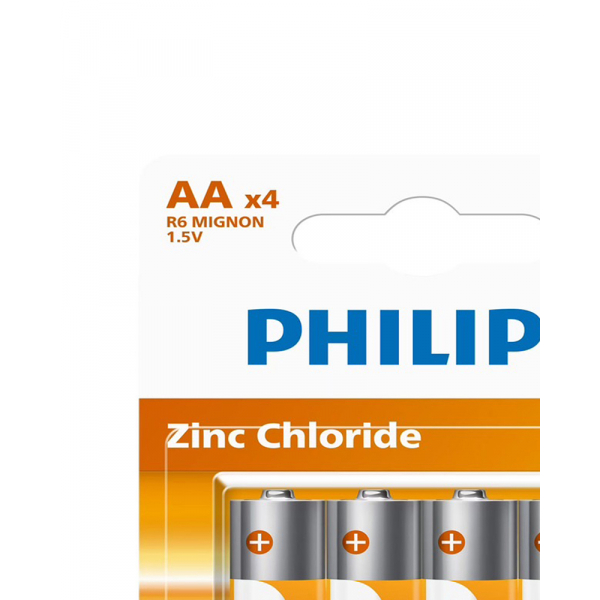 PHILIPS ถ่านไฟฉาย Zinc Chloride AA (R6G4B/97) 4 ก้อน 1.5V สีส้ม