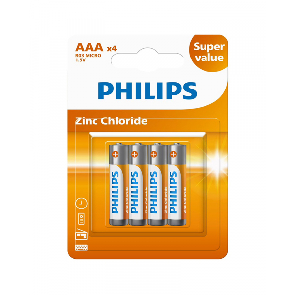 PHILIPS ถ่านไฟฉาย Zinc Chloride AAA (R03G4B/97) 4 ก้อน 1.5V สีส้ม