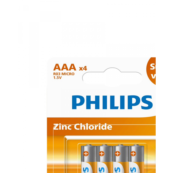 PHILIPS ถ่านไฟฉาย Zinc Chloride AAA (R03G4B/97) 4 ก้อน 1.5V สีส้ม