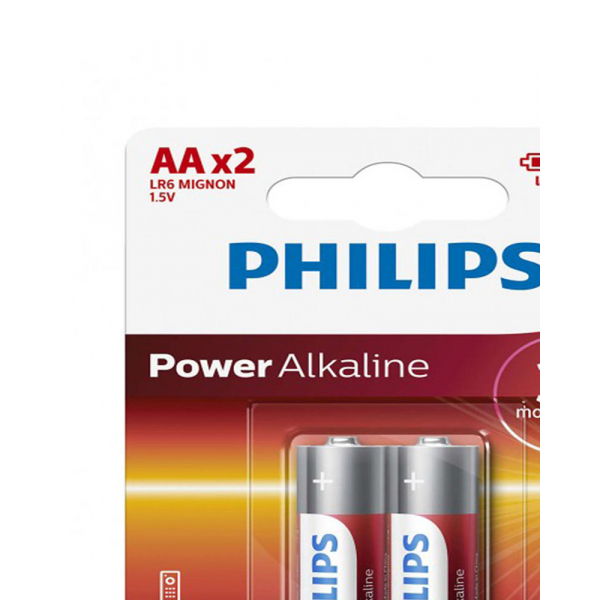 PHILIPS ถ่านไฟฉาย Power Alkaline AA (LR6P2B/97) 2 ก้อน 1.5V สีไวน์แดง