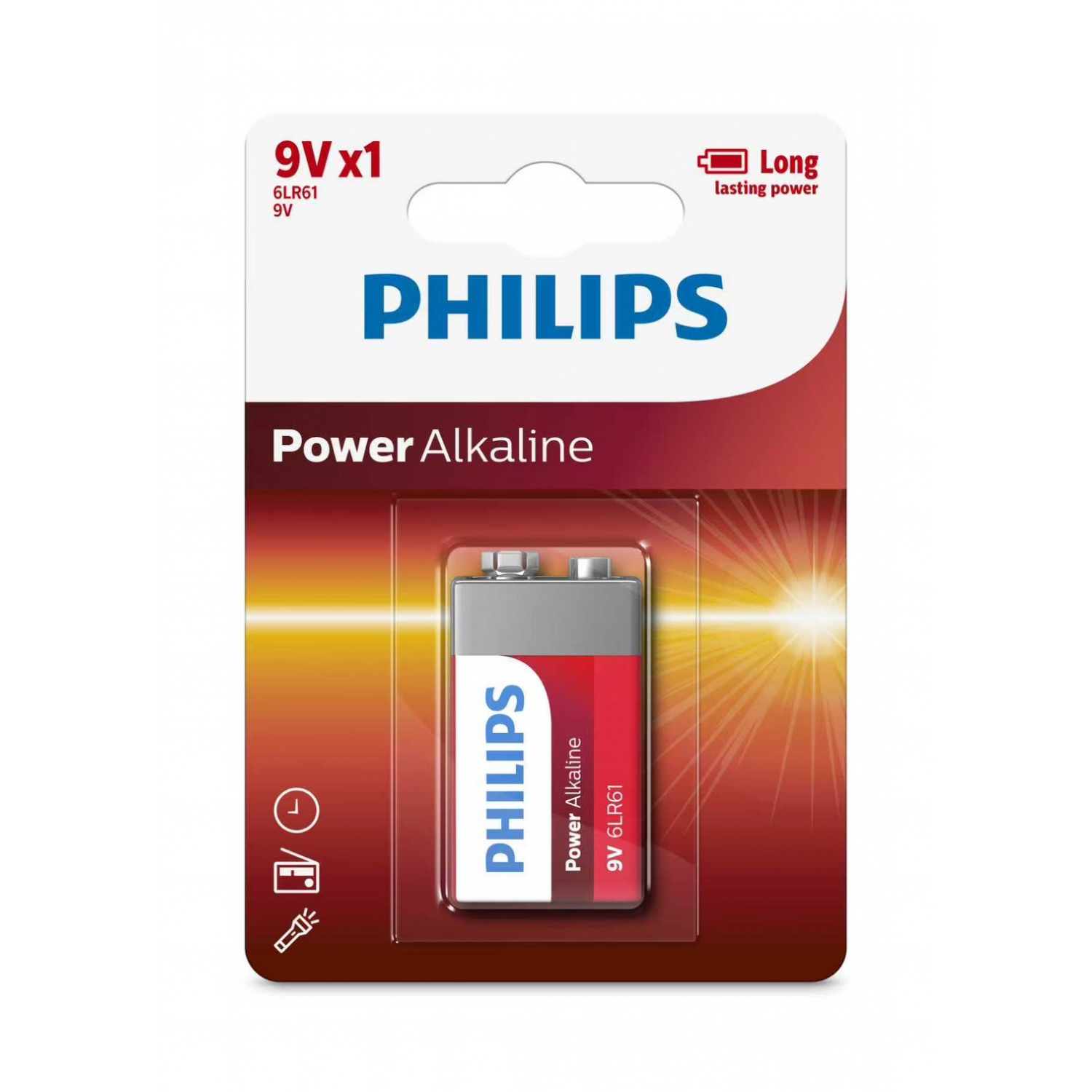 PHILIPS ถ่านไฟฉายอัลคาไลน์  Power Alkaline 1 ก้อน 9V สีไวน์แดง  