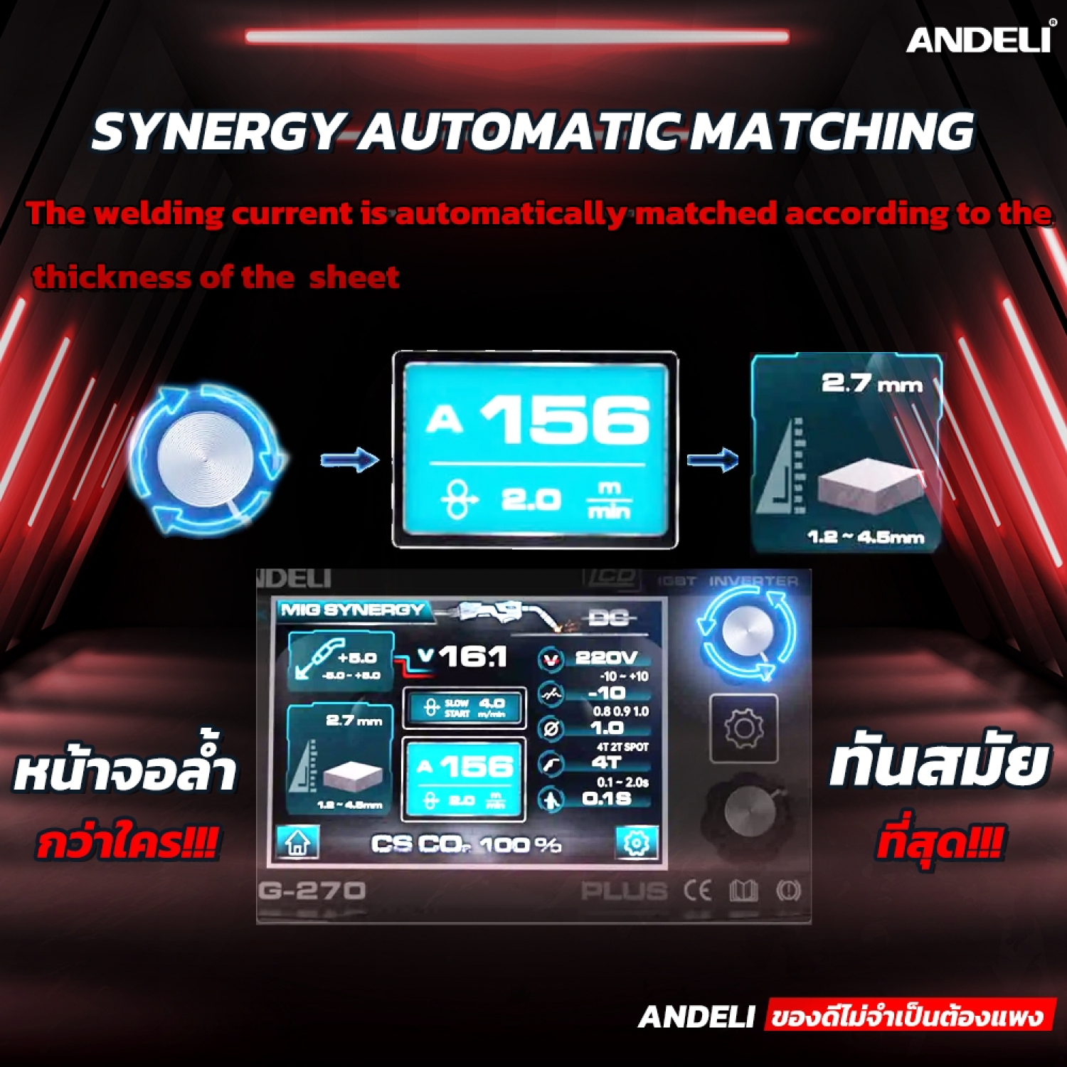 ANDELI เครื่องเชื่อมไฟฟ้าอินเวอร์เตอร์ 200A รุ่น MIG-270 PLUS