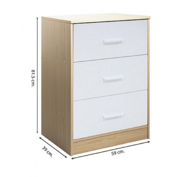DELICATO ตู้ 3 ลิ้นชัก รุ่นอแมนด้า  ขนาด 59x39x81.50 ซม.สีบีช/ขาว