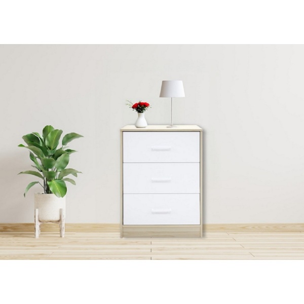 DELICATO ตู้ 3 ลิ้นชัก รุ่นอแมนด้า  ขนาด 59x39x81.50 ซม.สีบีช/ขาว