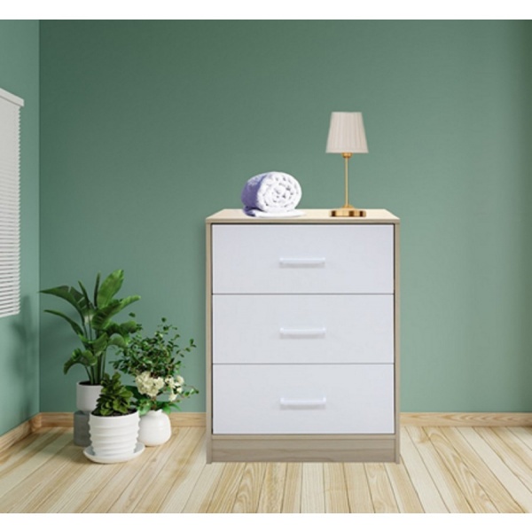 DELICATO ตู้ 3 ลิ้นชัก รุ่นอแมนด้า  ขนาด 59x39x81.50 ซม.สีบีช/ขาว