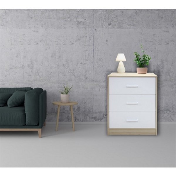 DELICATO ตู้ 3 ลิ้นชัก รุ่นอแมนด้า  ขนาด 59x39x81.50 ซม.สีบีช/ขาว