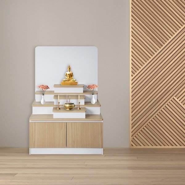 DELICATO ตู้บูชาพระแบบโมเดิร์น ตั้งพื้น ขนาด 80x50x120 ซม. รุ่นอแมนด้า สีบีช/ขาว
