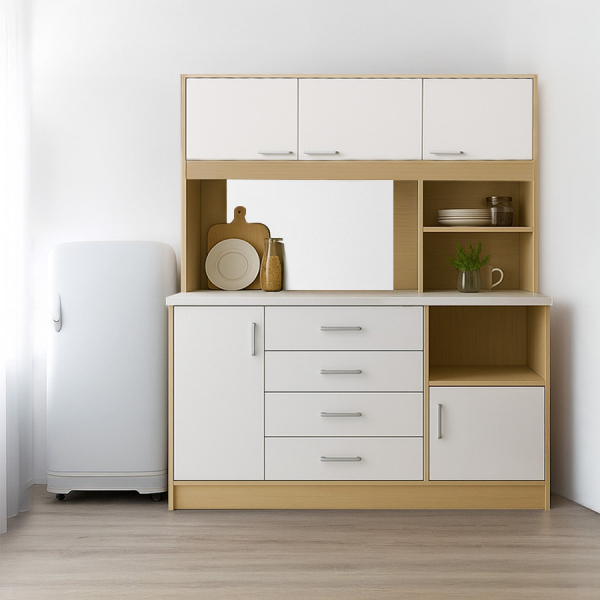 CLOSE ชุดครัวสำเร็จรูปท๊อปเรียบ รุ่น COOPER ขนาด 160x60x180 ซม. สีบีช-ขาว