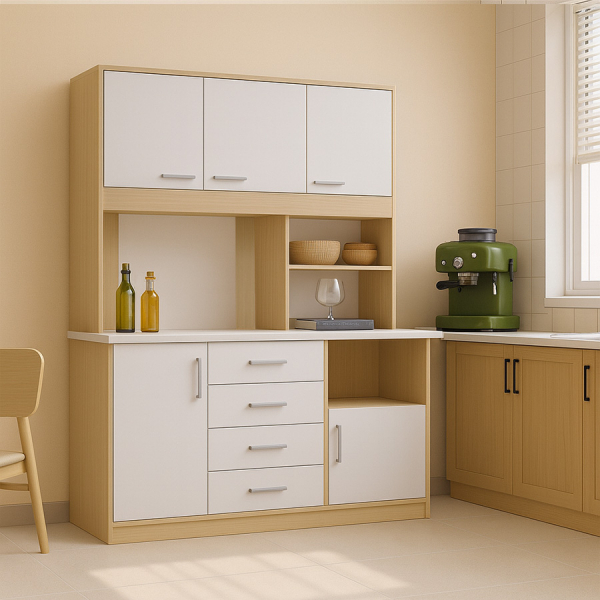 CLOSE ชุดครัวสำเร็จรูปท๊อปเรียบ รุ่น COOPER ขนาด 160x60x180 ซม. สีบีช-ขาว