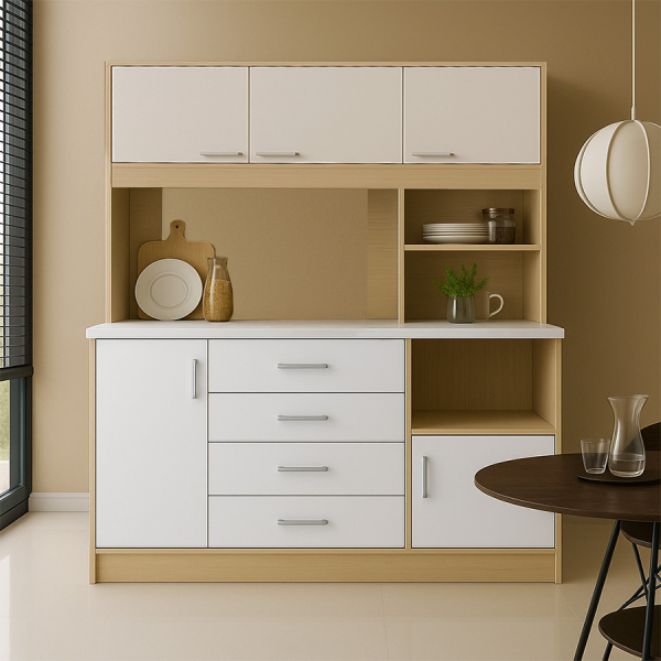 CLOSE ชุดครัวสำเร็จรูปท๊อปเรียบ รุ่น COOPER ขนาด 160x60x180 ซม. สีบีช-ขาว