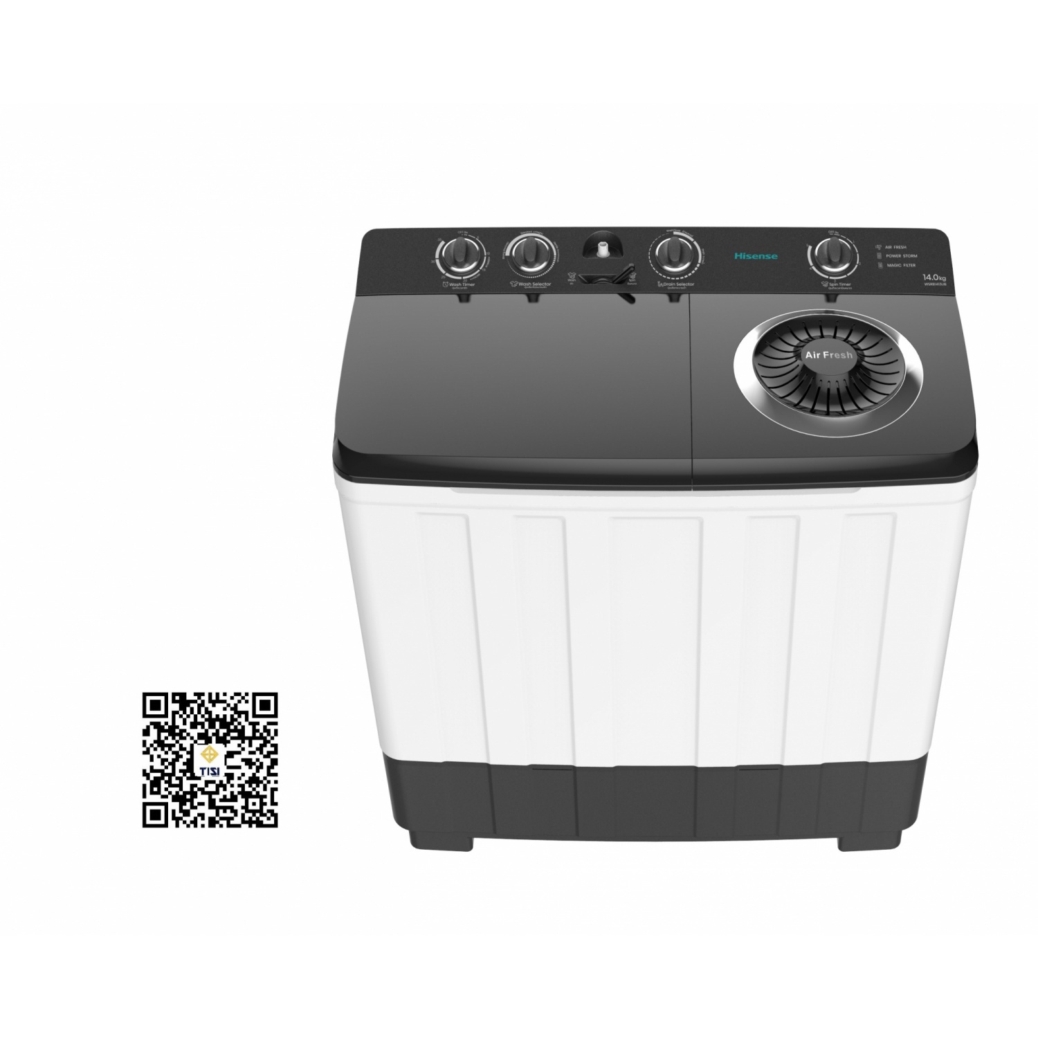 HISENSE  เครื่องซักผ้า 2 ถัง 18 KG. รุ่น WSRB1813UB สีขาว